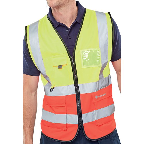 Beeswift High Visibility Two Tone Executive Waistcoat Saturn Yellow/Red M HVWCTTSYREM | Beeswift