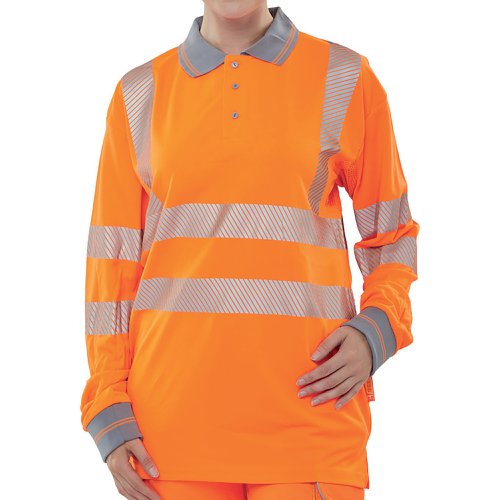 Beeswift High Visibility Executive Long Sleeve Polo Shirt Orange L