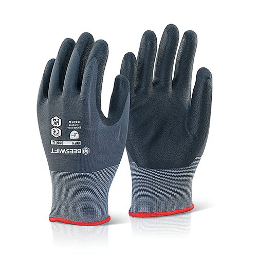 Beeswift Nitrile PU Mix Coated Gloves Black/Grey XS