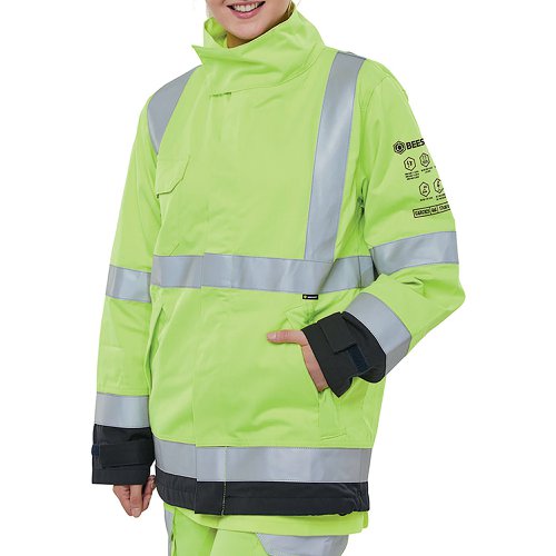 Beeswift Two Tone ARC Woven Hi Vis Jacket Fire Retardant Anti-static Saturn Yellow/Navy Blue S