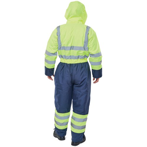 Beeswift Two Tone Hi Visibility Thermal Waterproof Coverall Saturn Yellow/Navy Blue L BD900SYNL