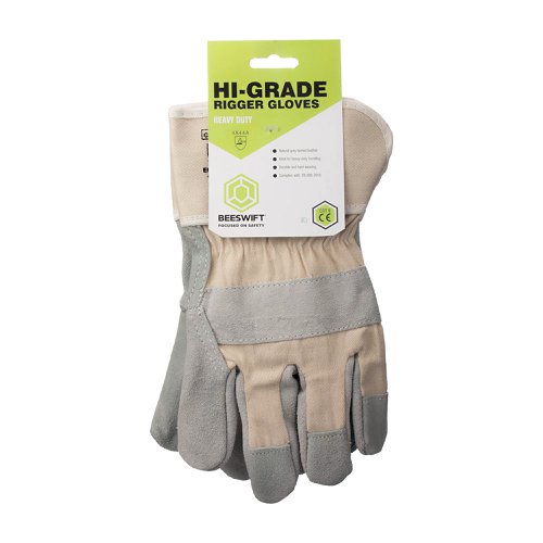 Beeswift Canadian Leather Rigger Gloves 1Pr Grey One Size BS040