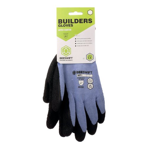 Beeswift Builders Multipurpose Latex Gloves 1 Pair Black XL