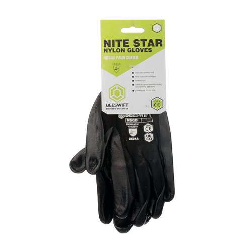 Beeswift Nite Star Nylon Gloves 1Pr Black XL BS053XL