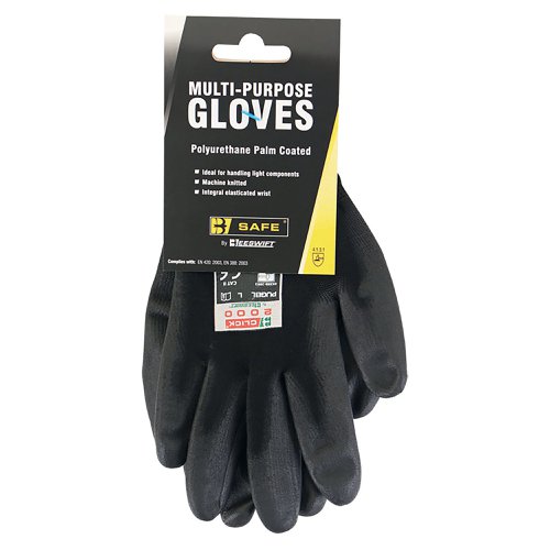 Beeswift Multipurpose PU Palm Coated Gloves 1Pr Blk Large BS043BLL