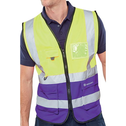 Beeswift High Visibility Two Tone Executive Waistcoat Saturn Yellow/Purple S