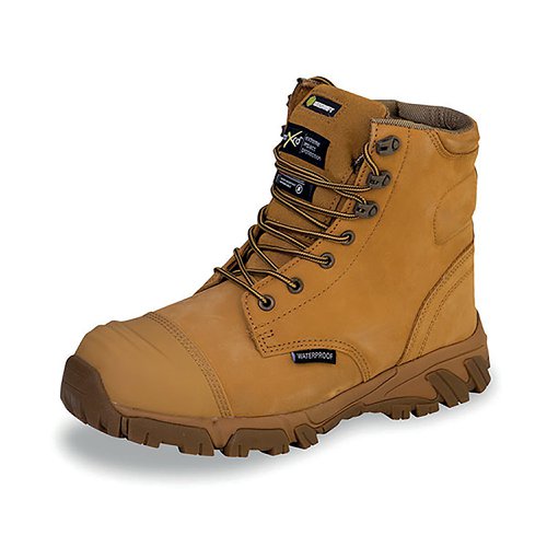 Beeswift Click Waterproof Internal Metatarsal Side Zip Lace up Safety Boots 1Pr Tan 5 CF68NB05