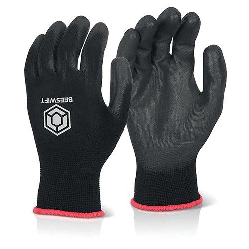 Beeswift PU Coated Gloves Black Medium (Pack of 10) EC9NBLM