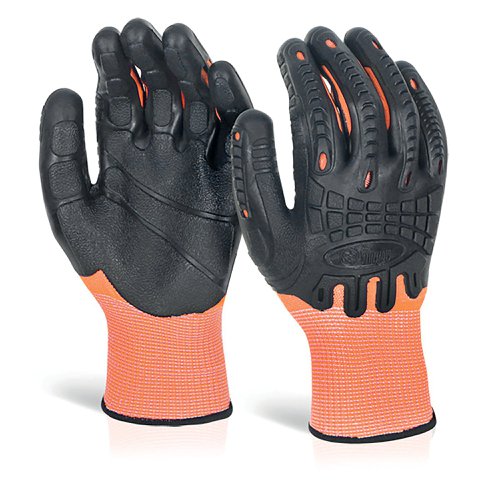 Beeswift Cut Resistant Fully Coated Impact Gloves 1Pr Orange L GZ61ORL