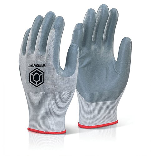 Beeswift Nitrile Foam Polyester Gloves Grey Medium (Pack of 10) EC6NGYM