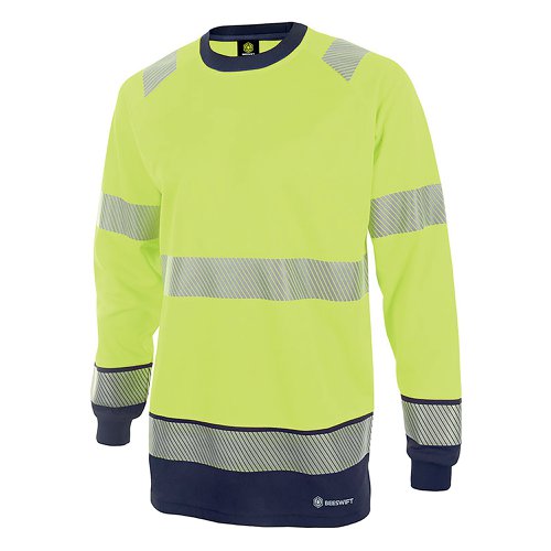 Beeswift High Visibility Two Tone Long Sleeve T-Shirt Saturn Yellow/Navy Blue L