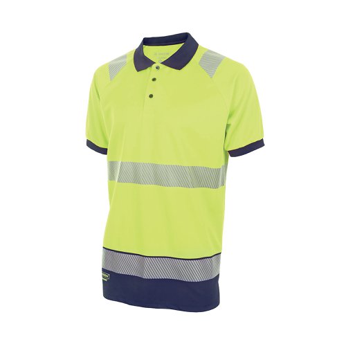 Beeswift High Visibility Two Tone Short Sleeve Polo Shirt Saturn Yellow/Navy 3XL HVTT010SYN3XL