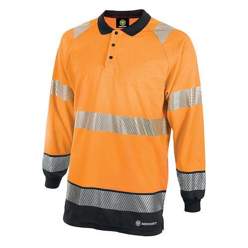 Beeswift High Visibility Two Tone Long Sleeve Polo Shirt Orange/Black 3XL HVTT015ORBL3XL | Beeswift