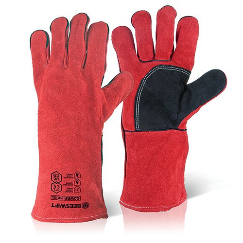 Beeswift Welders Gauntlet with Reinforced Palm 14 Inch Red (Pack of 10) C2WRPN