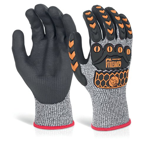 Beeswift Glovezilla Nitrile Palm Coated Gloves PVC back of Hand Protection 1Pr Grey Large GZ04GYL