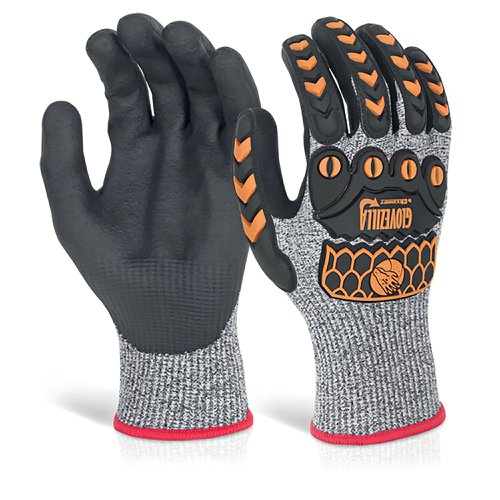 Beeswift Glovezilla Nitrile Palm Coated Gloves PVC back of Hand Protection 1Pr Grey 2XL GZ04GY2XL