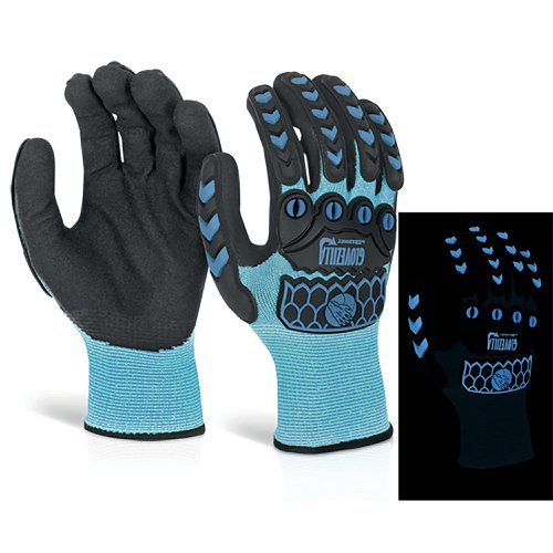 Beeswift Glovezilla Glow In The Dark GID Foam Nitrile Gloves 1 Pair Blue 2XL