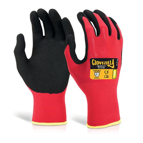 Beeswift Glovezilla Nitrile Nylon Gloves (Pack of 10) Red S GZ103RES