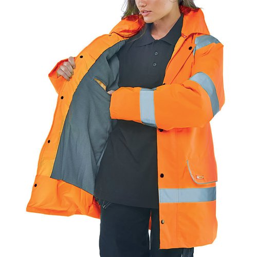 Beeswift Fleece Lined High Visibility Traffic Jacket Orange S