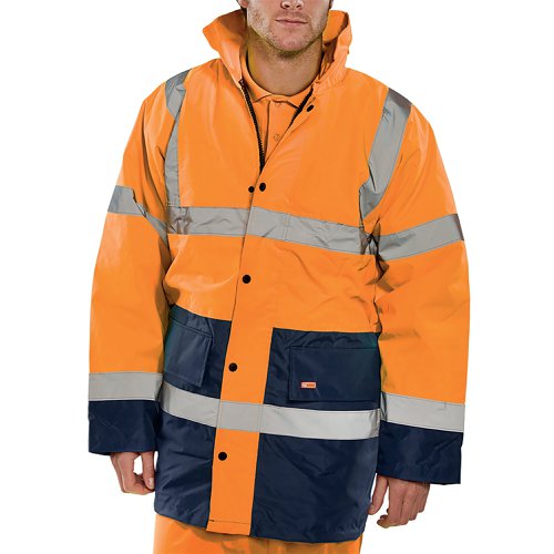 Beeswift Fleece Lined High Visibility Traffic Jacket Orange/Navy Blue 3XL