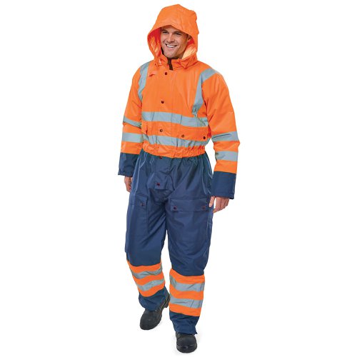 Beeswift Two Tone Hi Visibility Thermal Waterproof Coverall Orange/Navy Blue L