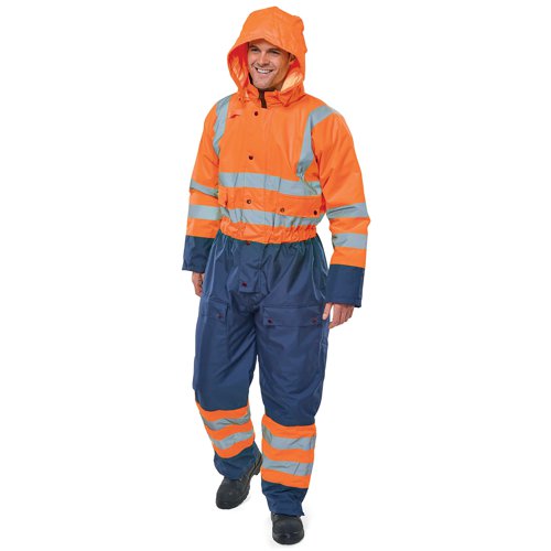 Beeswift Two Tone Hi Visibility Thermal Waterproof Coverall Orange/Navy Blue M BD900ORNM