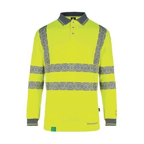 Beeswift Envirowear High Visibility Long Sleeve Polo Shirt Saturn Yellow 3XL