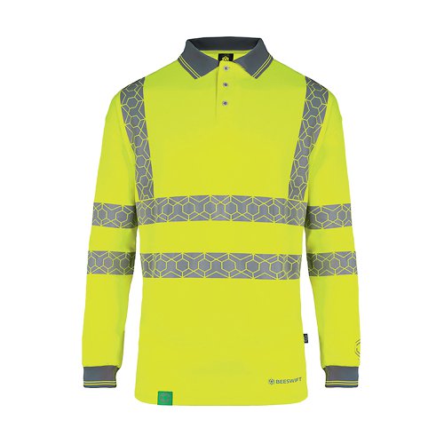 Beeswift Envirowear High Visibility Long Sleeve Polo Shirt Saturn Yellow 4XL EWCPKLSSY4XL