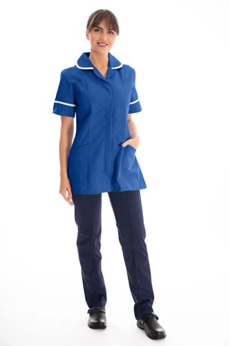 Work in Style Female Nursing Tunic Bugatti Blue with White Trim 30 Inch DVDTR/BUG/WHT/30