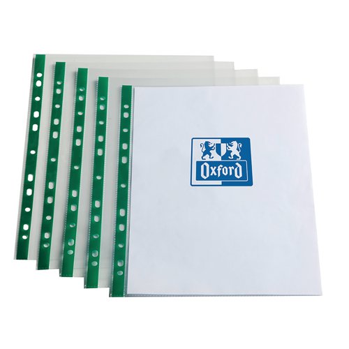 Oxford Punch Pocket Green Spine A4 Clear (100 Pack) 400002137