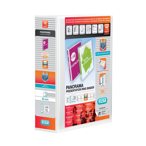 Elba Panorama 65mm 4 D-Ring Binder A4+ White (10 Pack) 400001305 Presentation Ring Binders BX04846