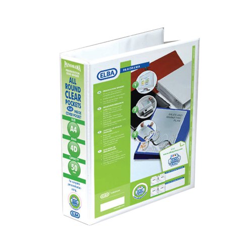 Elba Panorama 50mm 4 D-Ring Presentation Binder A4 White (Pack of 10) 400001309 Presentation Ring Binders BX05110