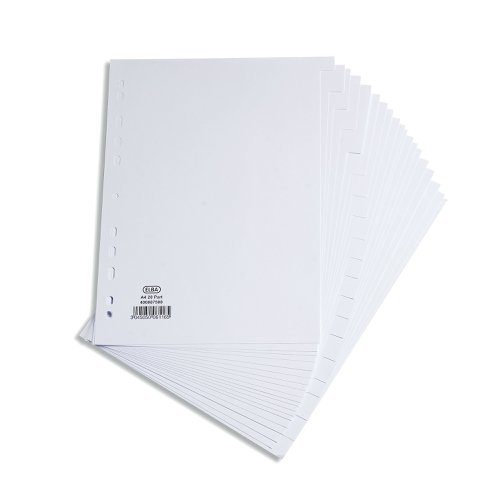 Elba 20-Part Divider 160gsm Multipunched A4 White 400007500 Plain File Dividers BX06116