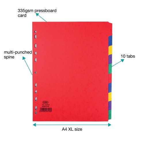 Elba 10-Part Extra Wide Pressboard Divider A4 400007516