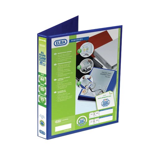 Elba Panorama 25mm 2 D-Ring Presentation Binder A4 Blue (6 Pack) 400008412 Presentation Ring Binders BX06512