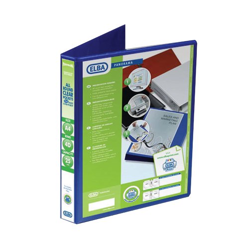 Elba Panorama 25mm 4 D-Ring Presentation Binder A4 Blue (6 Pack) 400008415 Presentation Ring Binders BX06527