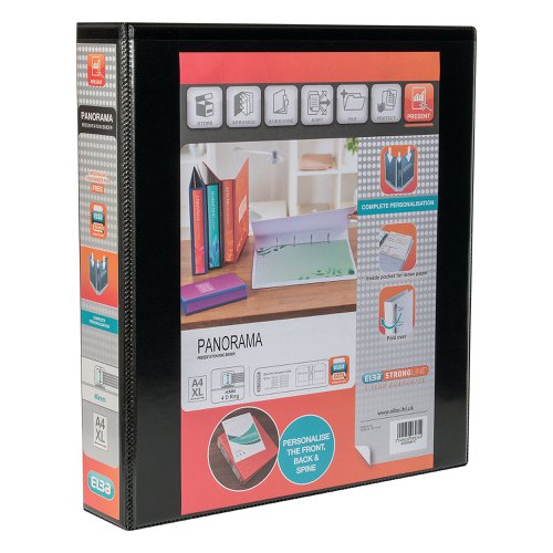 Elba Panorama 40mm 4 D-Ring Pres Binder A4 Blk (Pack of 6) 400008417 Presentation Ring Binders BX06536