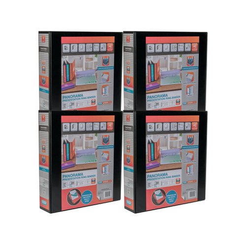 Elba Panorama 50mm 4 D-Ring Presentation Binder A4 Black (Pack of 4) 400008430 Presentation Ring Binders BX06545