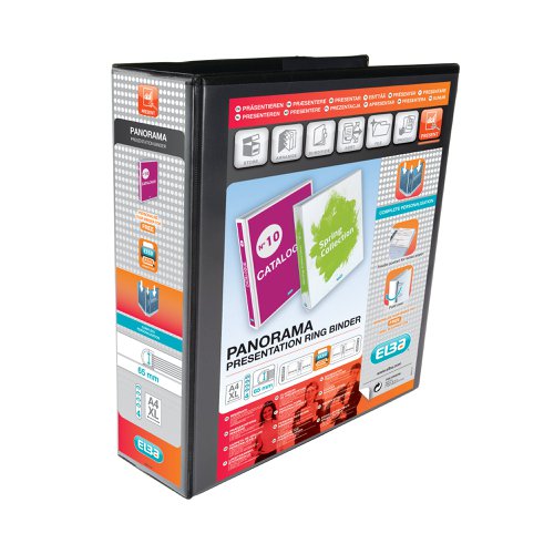 Elba Panorama 65mm 4 D-Ring Presentation Binder A4 Black (4 Pack) 400008442