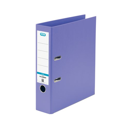 This Elba premium quality plastic A4 file contains a standard lever arch mechanism with a 70mm capacity. The file features a clear slip pocket on the inside front cover for loose sheets and a front cover lock to keep the file securely closed. The file also features durable metal shoes and a thumb hole for easy retrieval from a shelf. This pack contains 1 purple A4 lever arch file.