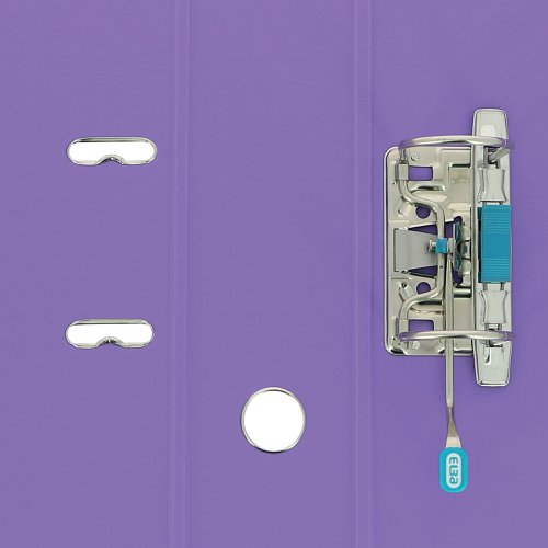 This Elba premium quality plastic A4 file contains a standard lever arch mechanism with a 70mm capacity. The file features a clear slip pocket on the inside front cover for loose sheets and a front cover lock to keep the file securely closed. The file also features durable metal shoes and a thumb hole for easy retrieval from a shelf. This pack contains 1 purple A4 lever arch file.