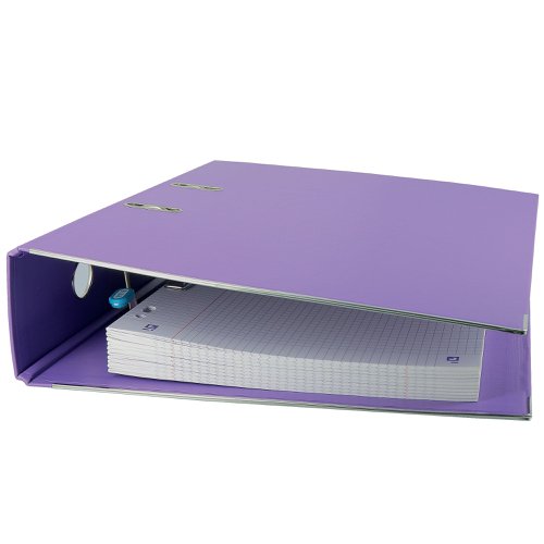 This Elba premium quality plastic A4 file contains a standard lever arch mechanism with a 70mm capacity. The file features a clear slip pocket on the inside front cover for loose sheets and a front cover lock to keep the file securely closed. The file also features durable metal shoes and a thumb hole for easy retrieval from a shelf. This pack contains 1 purple A4 lever arch file.