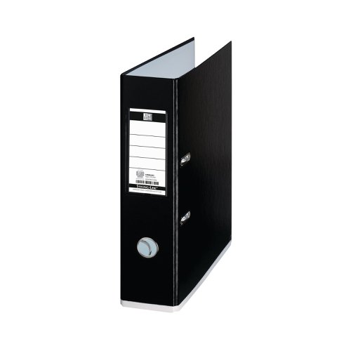 This Oxford MyColour file features a standard lever arch mechanism with an 80mm capacity for filing A4 documents. Made from high quality polypropylene, the file has a reinforced bottom edge for increased durability and features a transparent spine label pocket and thumb hole for easy retrieval from a shelf. This black lever arch file has a white stripe along the bottom edge for colour coordinated filing.