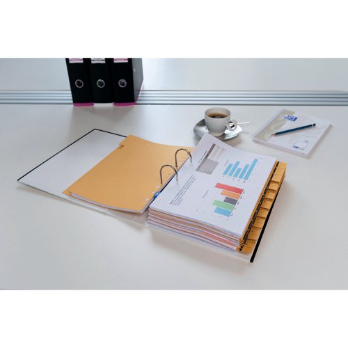 This Oxford MyColour file features a standard lever arch mechanism with an 80mm capacity for filing A4 documents. Made from high quality polypropylene, the file has a reinforced bottom edge for increased durability and features a transparent spine label pocket and thumb hole for easy retrieval from a shelf. This black lever arch file has a white stripe along the bottom edge for colour coordinated filing.