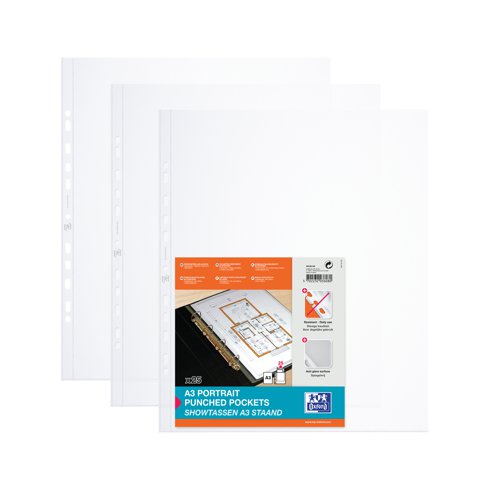 Oxford Punched Pocket A3 Portrait Polypropylene Clear 4x25 (Pack of 100) 400005480