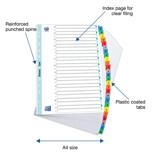 Oxford Index A-Z A4 26 Tab Strongline 170g Assorted 100204600