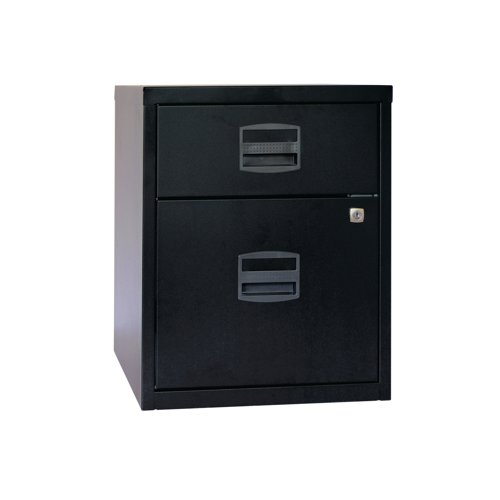 This Bisley Mobile Home Filing Cabinet is great for home or small office use. It features two drawers for document storage and A4 filing, with a single action lock to help keep confidential documents secure. The drawers feature ball bearing runners for smooth and effortless movement. Supplied in a black finish this mobile filing cabinet measures 413x400x525mm and has a maximum capacity of 15kg.