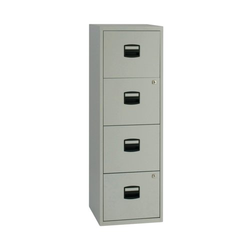 This Bisley Home Filing Cabinet is great for home or small office use. It features 4 drawers for document storage and A4 filing, with 2 separate locks, each with 2 keys, to help keep confidential documents secure. The drawers feature ball bearing runners for smooth and effortless movement. Supplied in a grey finish this filing cabinet measures 413x400x1282mm and has a maximum capacity of 15kg.