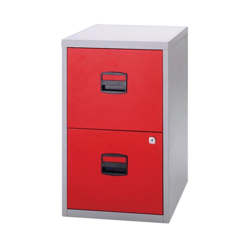 Bisley 2 Drawer Home Filing Cabinet A4 413x400x672mm Grey/Red PFA2-8794 | Bisley