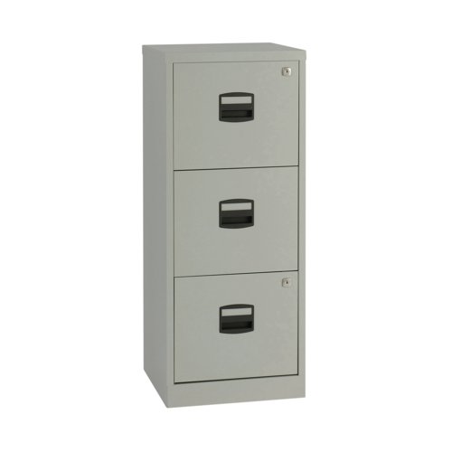 This Bisley Personal Filing Cabinet is great for home or small office use. It features 3 Drawers for document storage and A4 filing, with 2 separate locks each with 2 keys, to help keep confidential documents secure. The drawers feature ball bearing runners for smooth and effortless movement. Supplied in a grey finish, this filing cabinet measures 413x400x1015mm and has a maximum capacity of 15kg.